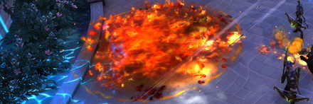 (Explosion) : Des flaques de sol brûlant déposés